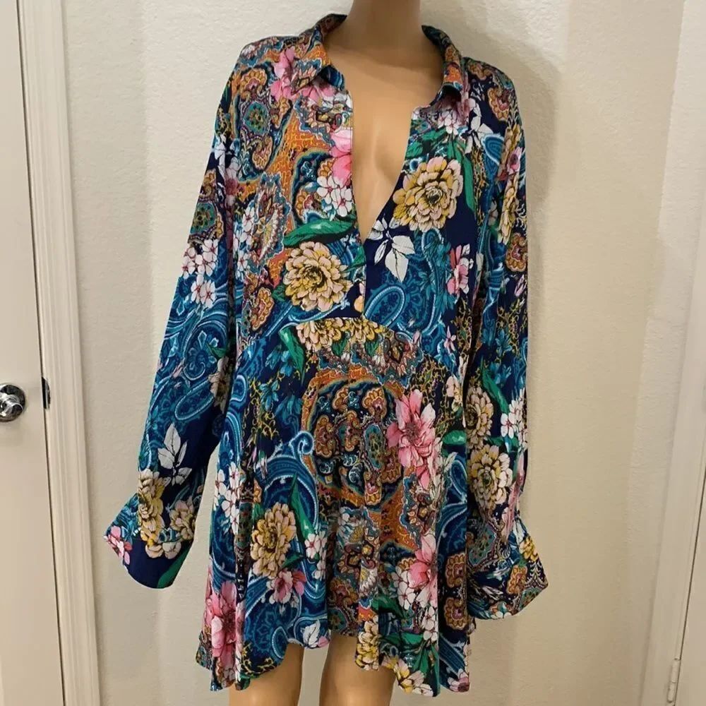 Roman’s 34 W Blouse Tunic Mini Dress Floral Print Multi Color Long Sleeved New - Picture 3 of 10